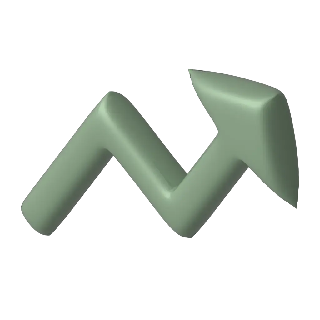 Grüner 3D-Pfeil nach oben – symbolisiert den Erfolg durch Employer Branding mit Karriereseiten, Apps, Podcasts und Social Media für starke Arbeitgebermarken.