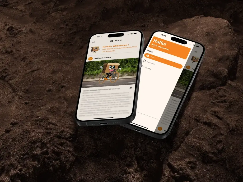 App der Wellteam Gruppe aus Herford auf zwei Smartphones dargestellt